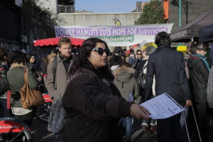 East End Sisters banner drop in Brick Lane against Hopetown hostel closure